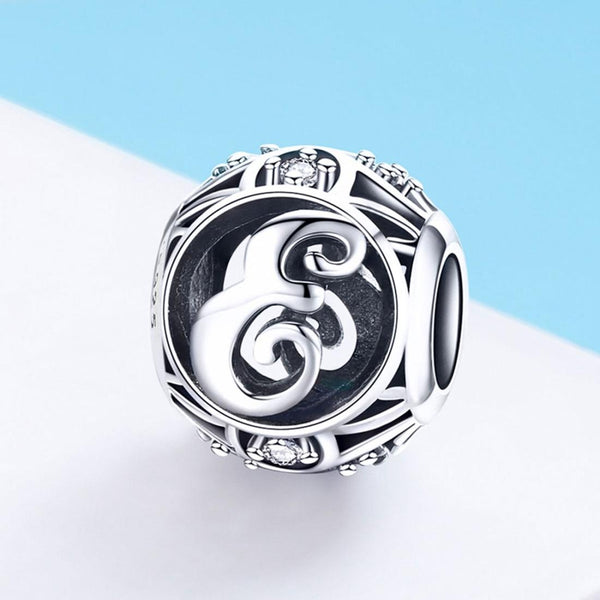 E Initial Letter Sterling Silver Zircon CZ Bead Charm Bracelet Necklace