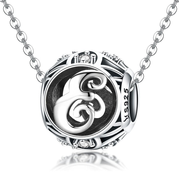 E Initial Letter Sterling Silver Zircon CZ Bead Charm Bracelet Necklace