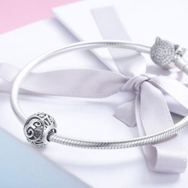 E Initial Letter Sterling Silver Zircon CZ Bead Charm Bracelet Necklace
