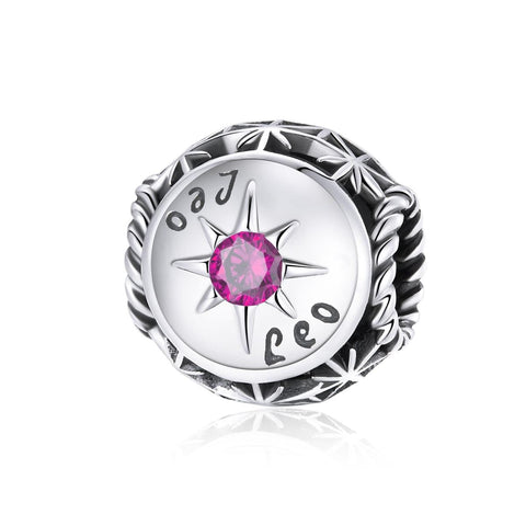 Leo Zodiac Sterling Silver Zircon CZ Bead Charm Bracelet Necklace