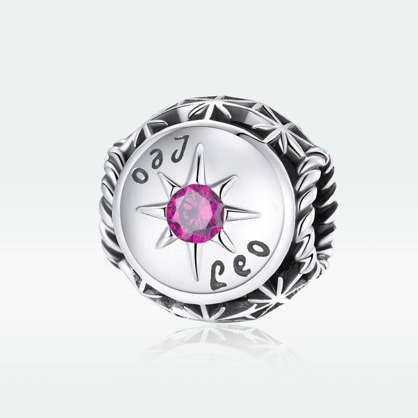 Leo Zodiac Sterling Silver Zircon CZ Bead Charm Bracelet Necklace