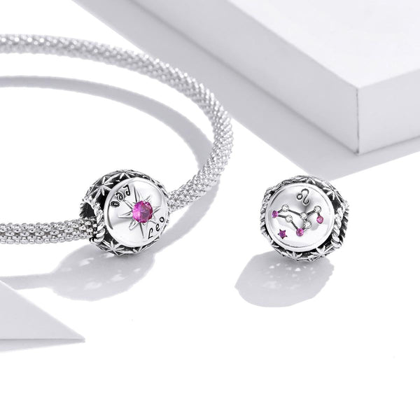 Leo Zodiac Sterling Silver Zircon CZ Bead Charm Bracelet Necklace