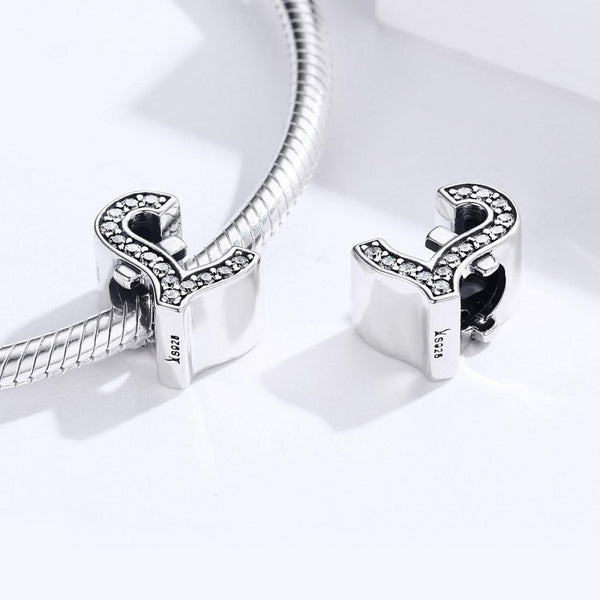 Sterling Pound Currency Symbol Silver Zircon CZ Bead Charm Bracelet Necklace