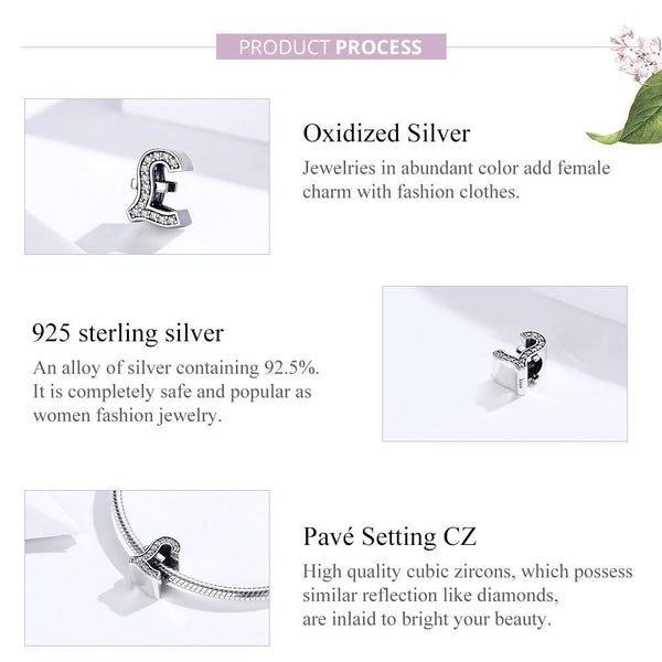Sterling Pound Currency Symbol Silver Zircon CZ Bead Charm Bracelet Necklace