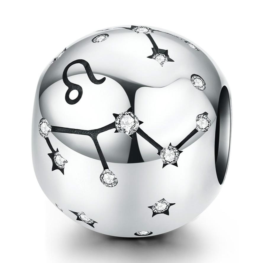 Leo Zodiac Constellation Sterling Silver Zircon CZ Bead Charm Bracelet Necklace