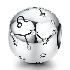 Leo Zodiac Constellation Sterling Silver Zircon CZ Bead Charm Bracelet Necklace