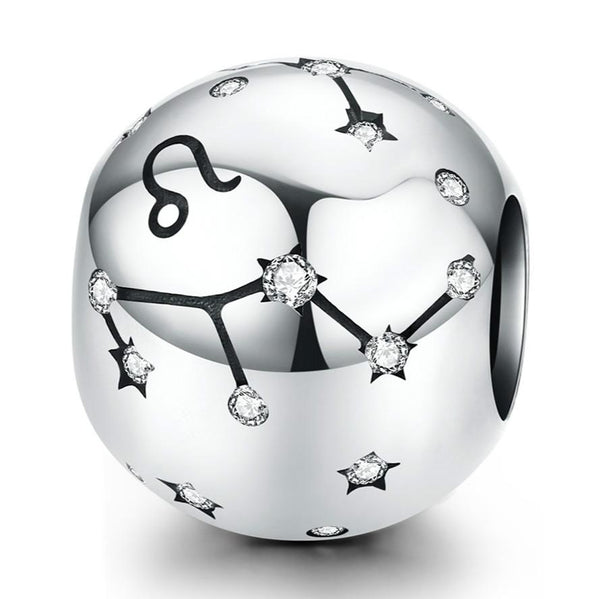Leo Zodiac Constellation Sterling Silver Zircon CZ Bead Charm Bracelet Necklace