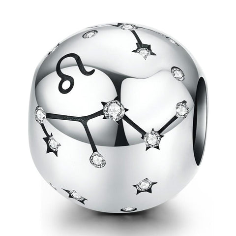 Leo Zodiac Constellation Sterling Silver Zircon CZ Bead Charm Bracelet Necklace