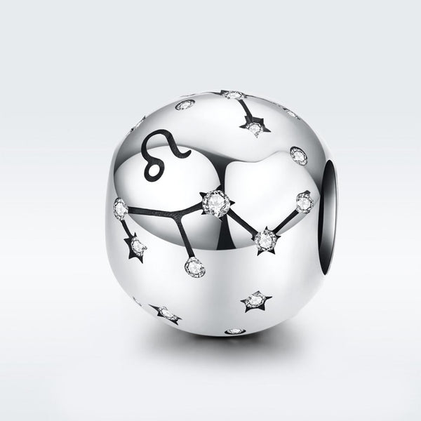Leo Zodiac Constellation Sterling Silver Zircon CZ Bead Charm Bracelet Necklace