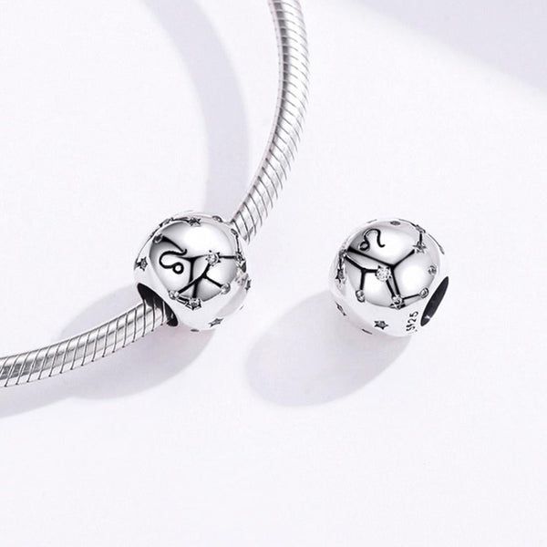 Leo Zodiac Constellation Sterling Silver Zircon CZ Bead Charm Bracelet Necklace