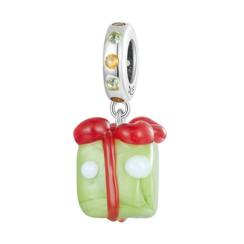 Christmas Present Enamel Sterling Silver Bead Charm Bracelet Necklace Pendant
