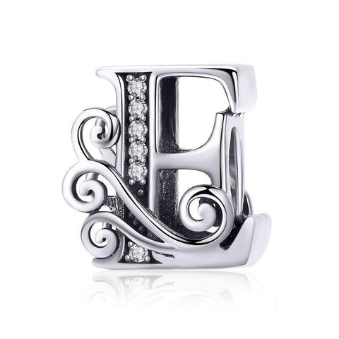Initial Letter Gothic Victorian Sterling Silver Zircon CZ Bead Charm Bracelet E
