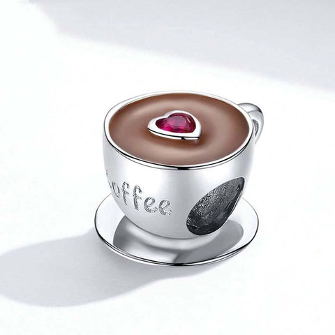Love Coffee Cup Enamel Sterling Silver Bead Charm Bracelet Necklace