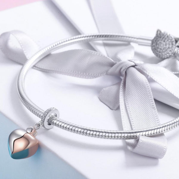Heart Key Platinum Rose Gold Plated Sterling Silver CZ Bead Charm Bracelet Necklace