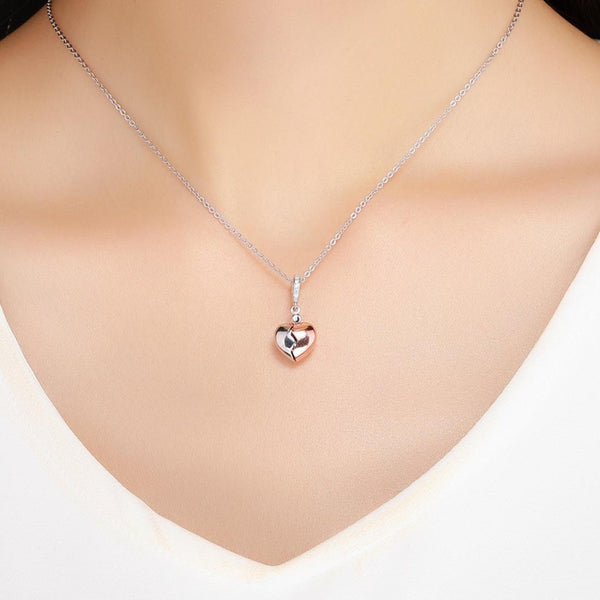 Heart Key Platinum Rose Gold Plated Sterling Silver CZ Bead Charm Bracelet Necklace