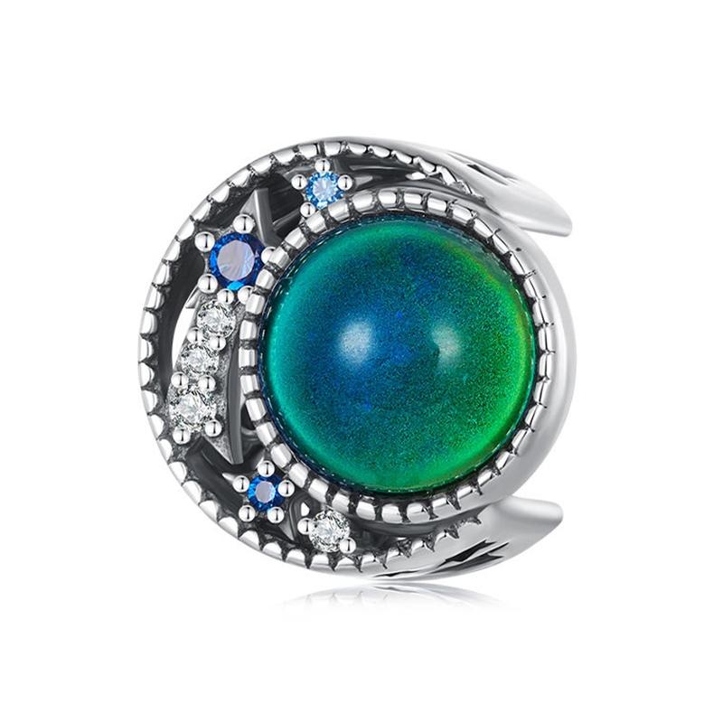 Colour Changing Moon Sterling Silver CZ Bead Charm Bracelet Necklace Pendant