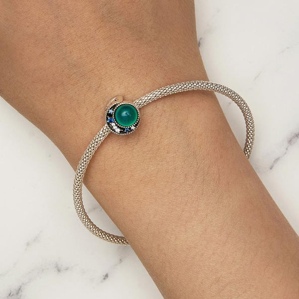 Colour Changing Moon Sterling Silver CZ Bead Charm Bracelet Necklace Pendant