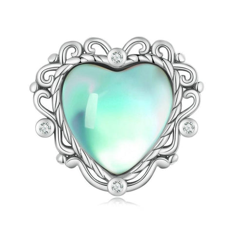 Green Glass Moonstone Heart Sterling Silver Zircon CZ Bead Charm Bracelet Necklace