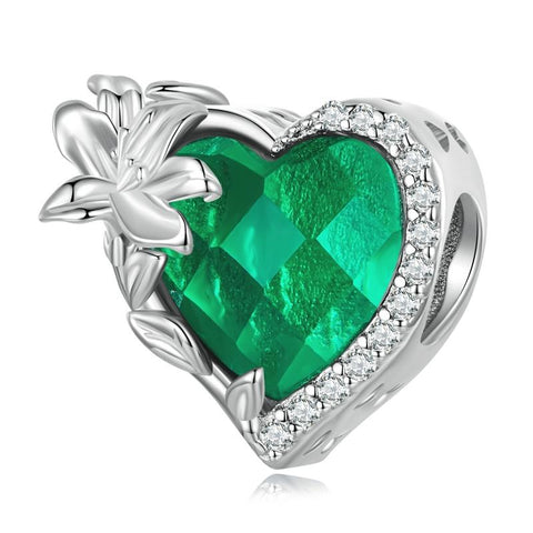 Emerald Lily Of The Valley May Birthstone Birth Flower Sterling Silver Bead Charm Bracelet
