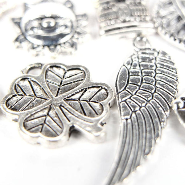 100 Pcs Mixed Antique Silver Bracelet Charms DIY Fashion Jewelry
