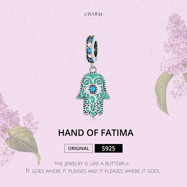 Hamsa Hand Of Fatima Evil Eye Sterling Silver Zircon CZ Bead Charm Bracelet Necklace