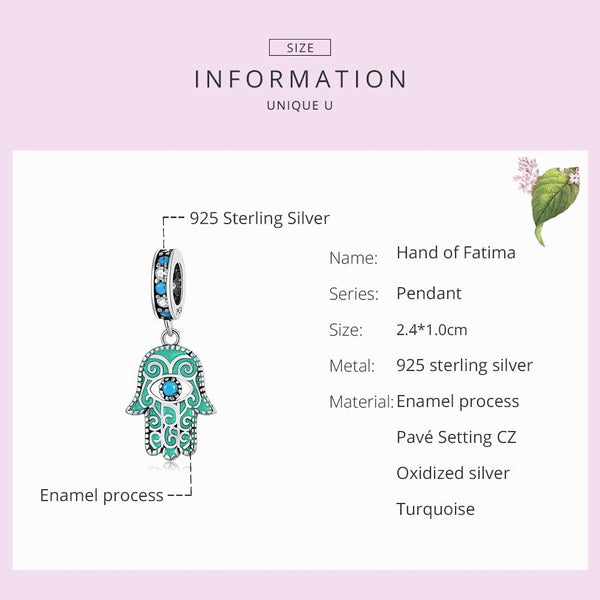 Hamsa Hand Of Fatima Evil Eye Sterling Silver Zircon CZ Bead Charm Bracelet Necklace