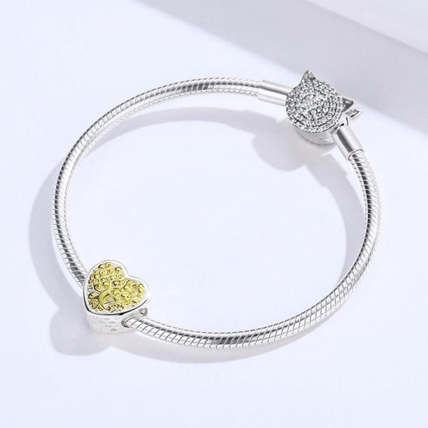 Golden Tree Of Life Heart Sterling Silver Bead Charm Pendant Bracelet Necklace