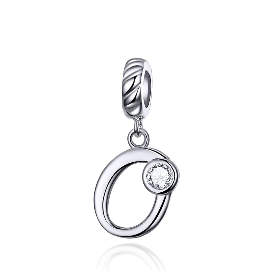 O Letter Initial Platinum Plated Sterling Silver Crystal Zircon Charm Bracelet Necklace