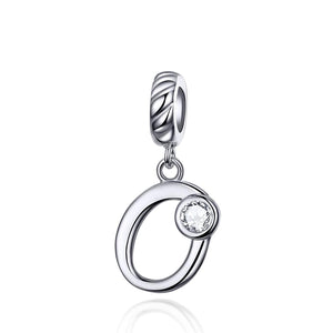 O Letter Initial Platinum Plated Sterling Silver Crystal Zircon Charm Bracelet Necklace