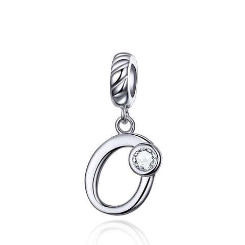 O Letter Initial Platinum Plated Sterling Silver Crystal Zircon Charm Bracelet Necklace