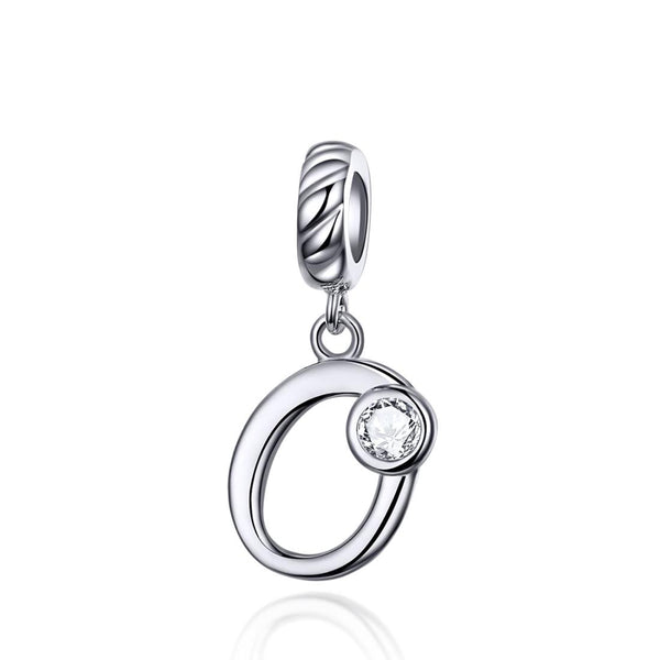 O Letter Initial Platinum Plated Sterling Silver Crystal Zircon Charm Bracelet Necklace