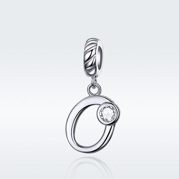O Letter Initial Platinum Plated Sterling Silver Crystal Zircon Charm Bracelet Necklace