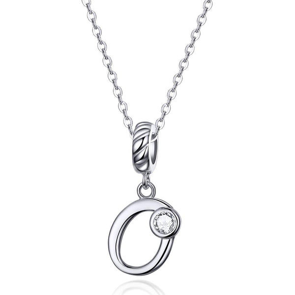 O Letter Initial Platinum Plated Sterling Silver Crystal Zircon Charm Bracelet Necklace