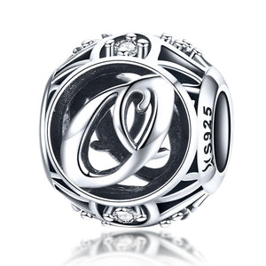 O Initial Letter Sterling Silver Zircon CZ Bead Charm Bracelet Necklace