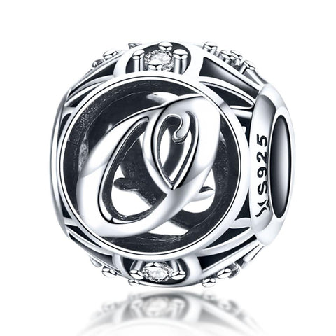 O Initial Letter Sterling Silver Zircon CZ Bead Charm Bracelet Necklace