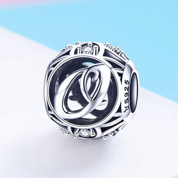 O Initial Letter Sterling Silver Zircon CZ Bead Charm Bracelet Necklace