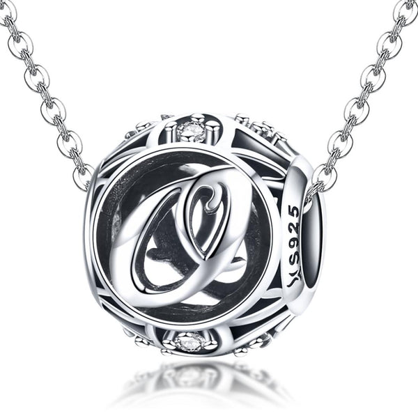 O Initial Letter Sterling Silver Zircon CZ Bead Charm Bracelet Necklace