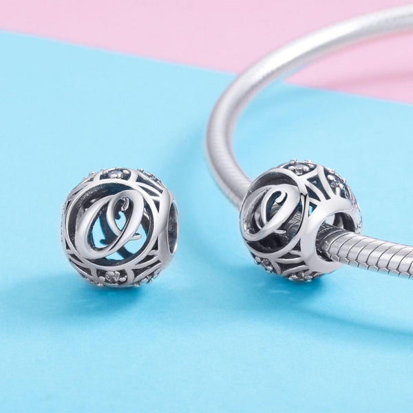 O Initial Letter Sterling Silver Zircon CZ Bead Charm Bracelet Necklace