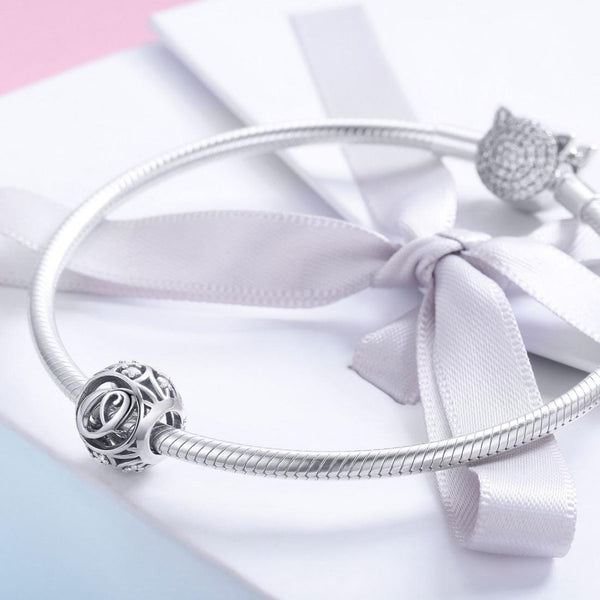 O Initial Letter Sterling Silver Zircon CZ Bead Charm Bracelet Necklace