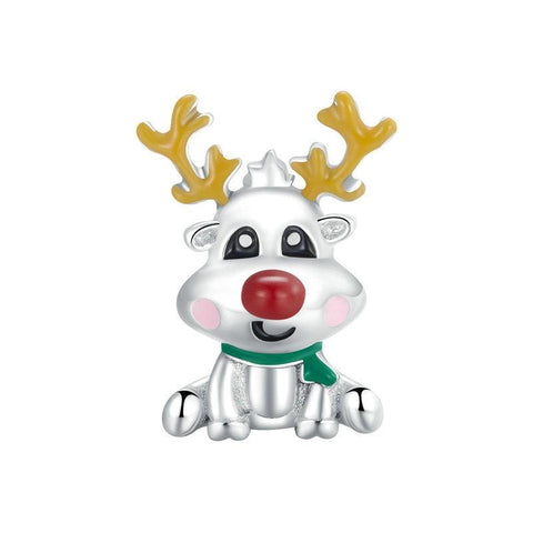 Reindeer Enamel Sterling Silver Bead Charm Bracelet Necklace Pendant