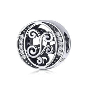 Initial Letter Gothic Victorian Sterling Silver Zircon CZ Bead Charm Bracelet O