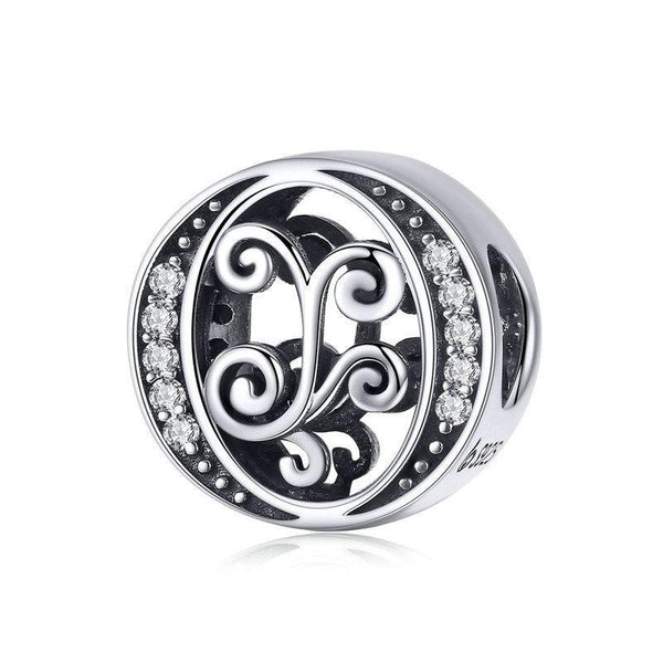 Initial Letter Gothic Victorian Sterling Silver Zircon CZ Bead Charm Bracelet O