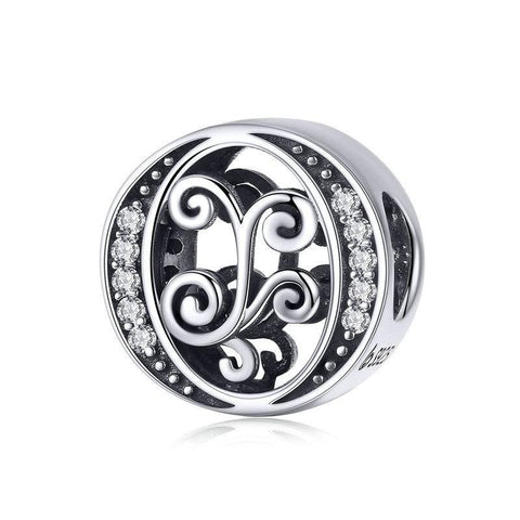 Initial Letter Gothic Victorian Sterling Silver Zircon CZ Bead Charm Bracelet O
