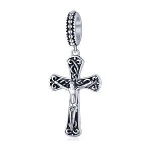 Jesus On Cross Silver Bead Charm Bracelet Necklace