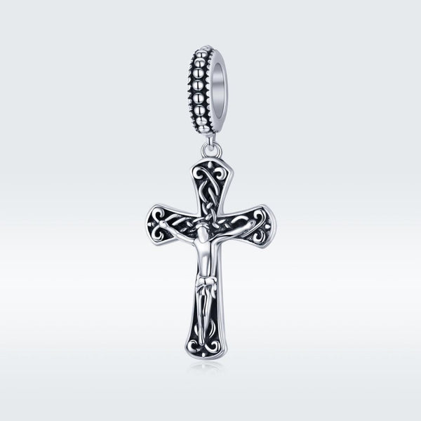 Jesus On Cross Silver Bead Charm Bracelet Necklace