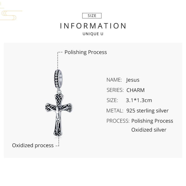 Jesus On Cross Silver Bead Charm Bracelet Necklace