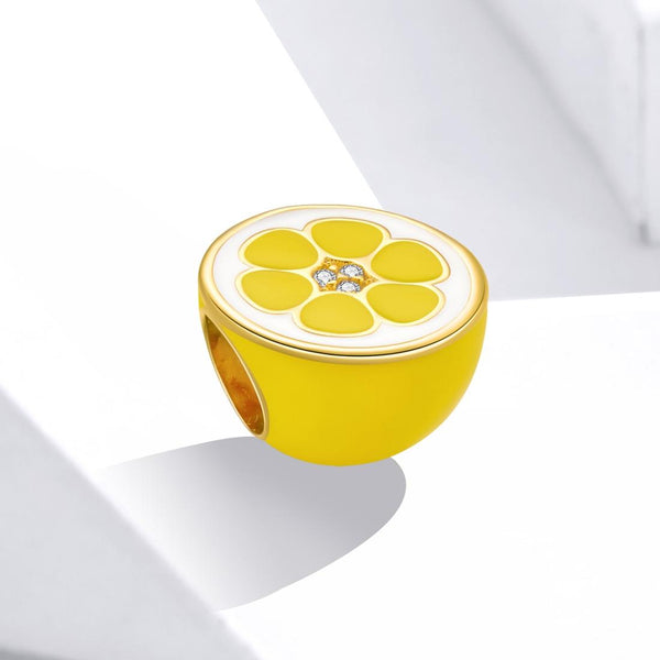 Lemon Enamel Sterling Silver Zircon CZ Bead Charm Pendant Bracelet Necklace