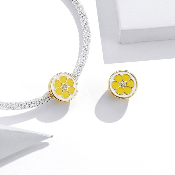 Lemon Enamel Sterling Silver Zircon CZ Bead Charm Pendant Bracelet Necklace
