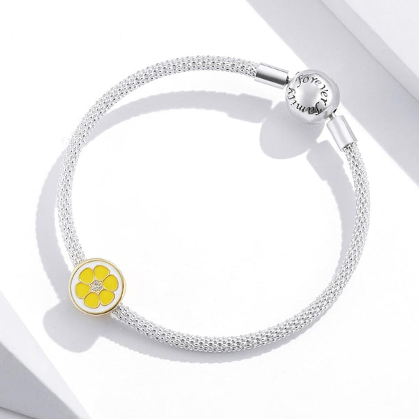 Lemon Enamel Sterling Silver Zircon CZ Bead Charm Pendant Bracelet Necklace