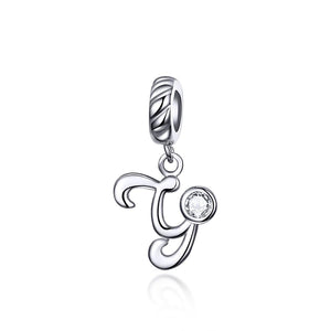 Y Letter Initial Platinum Plated Sterling Silver Crystal Zircon Charm Bracelet Necklace